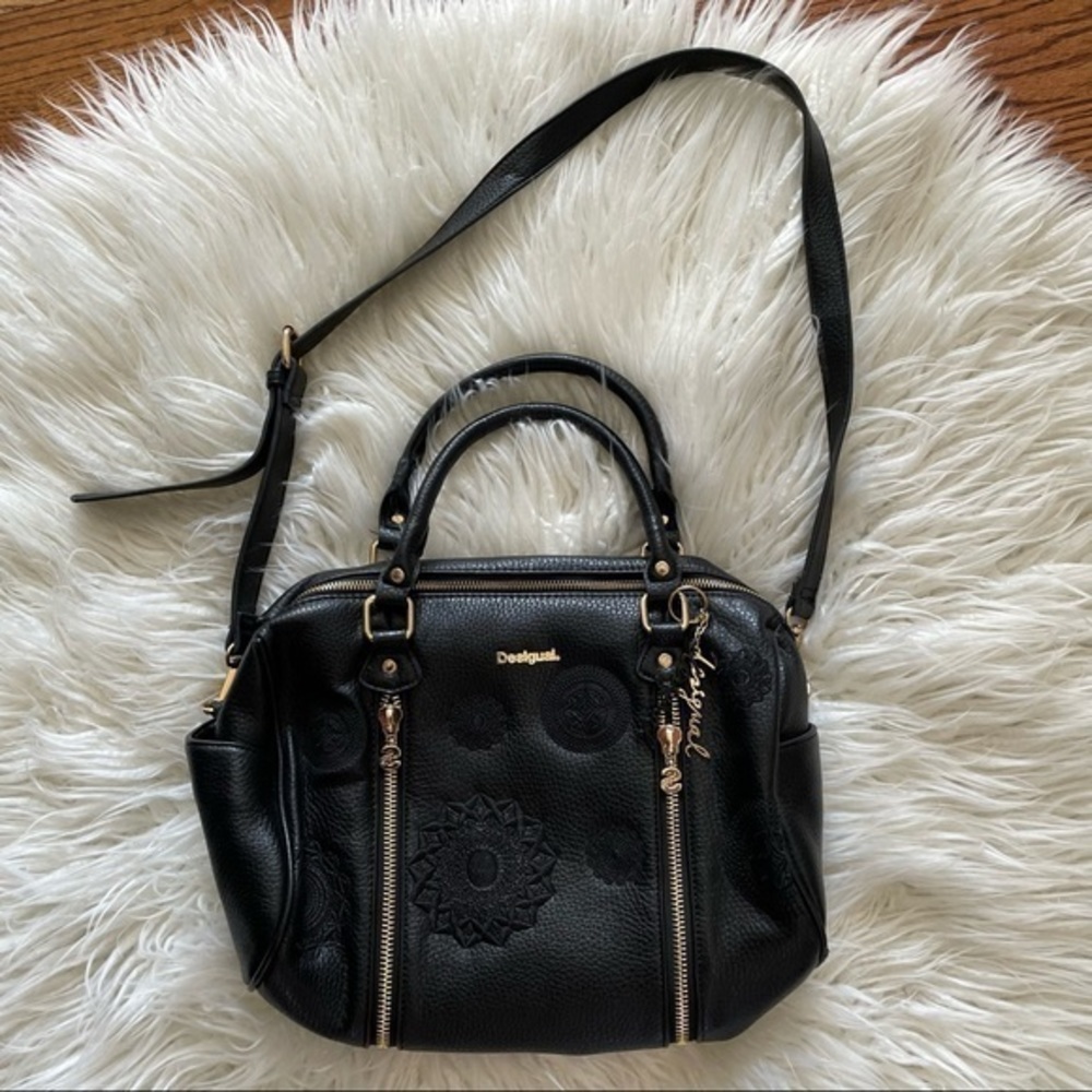 Desigual black embroidered faux leather purse‎ bag tote